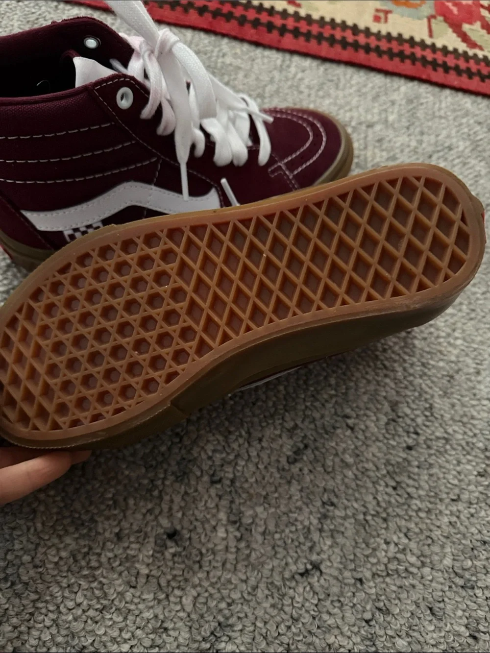 [VANS] Burgundy SK8 High-Top Gum Soled Suede Sneakers with White Stripe - Picture 2 of 7